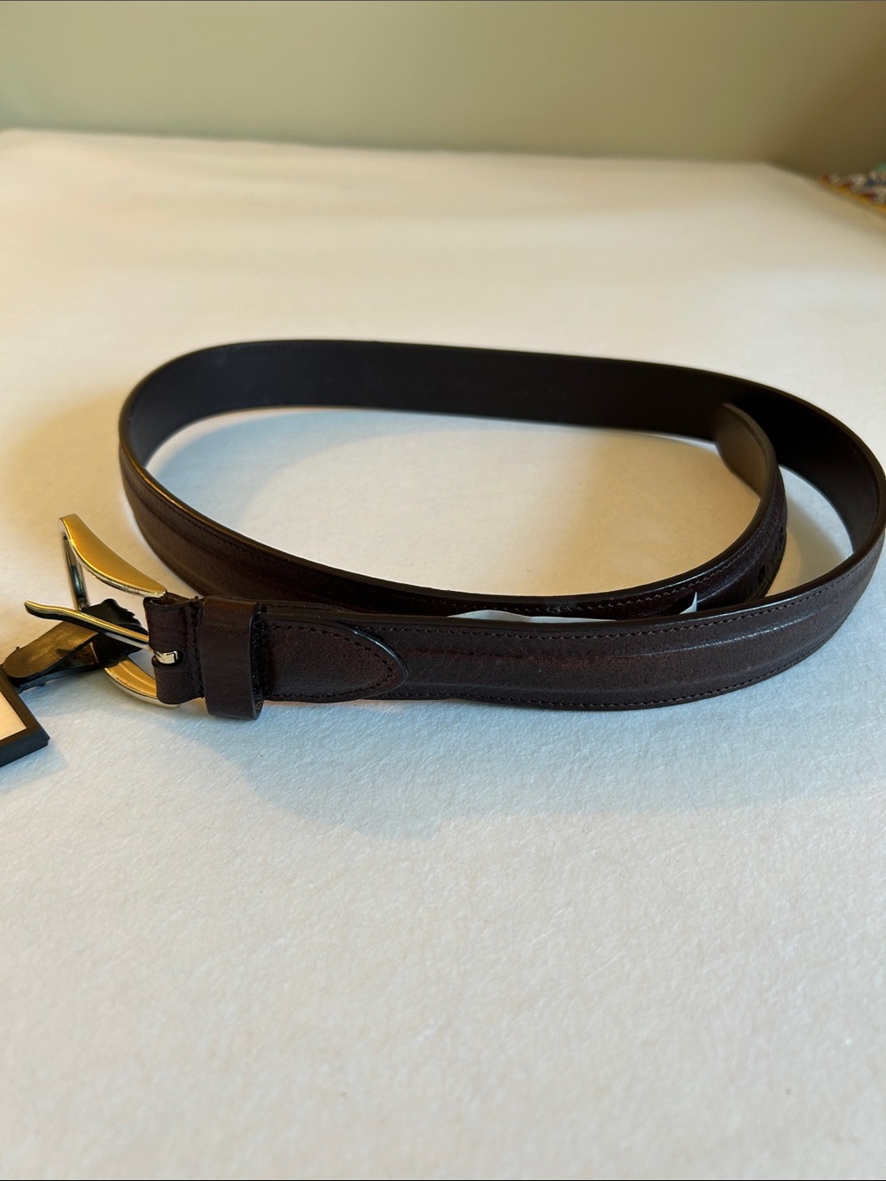 Van Heusen Brown Leather Belt with Gold Buckle